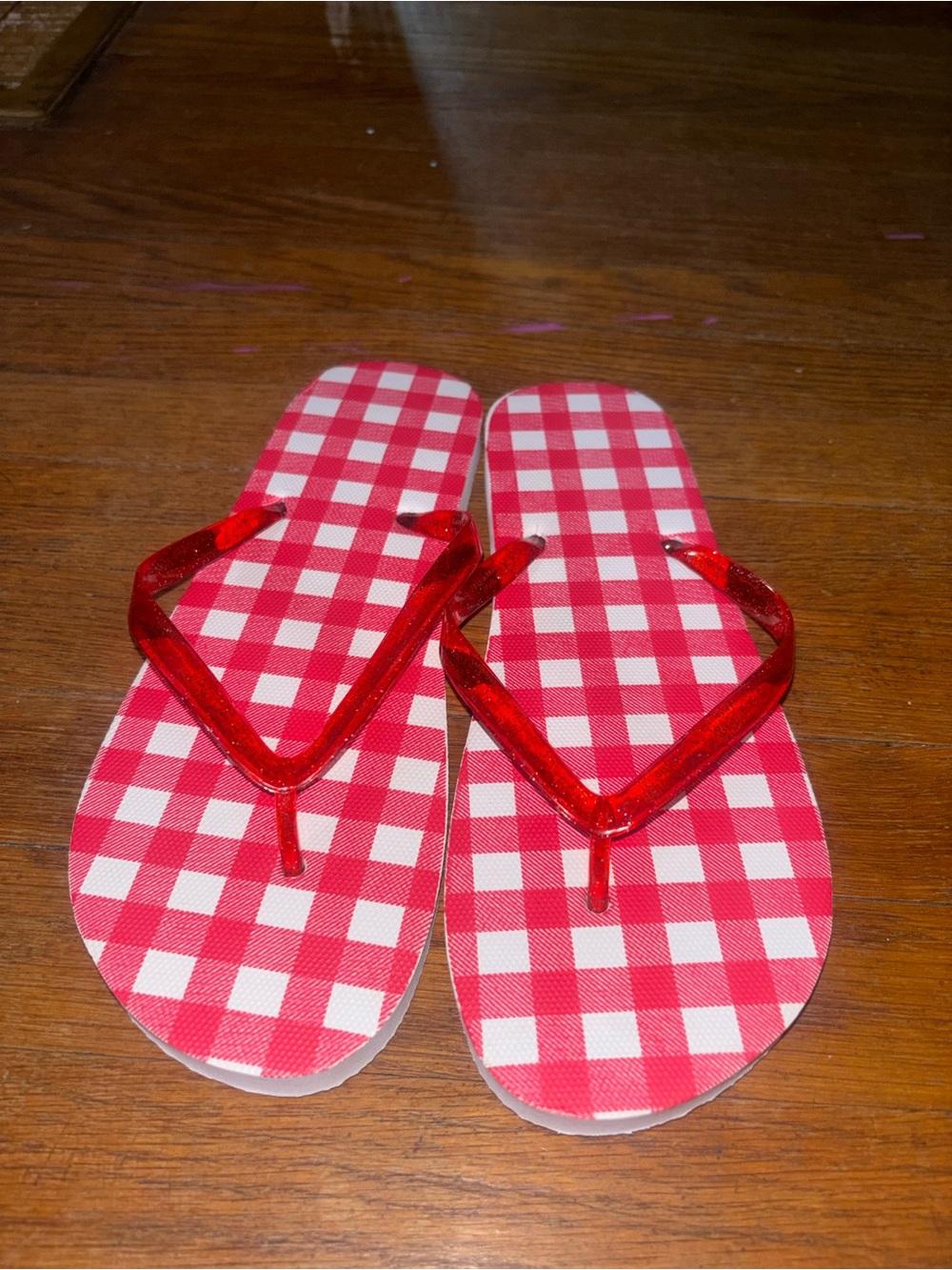 Women Red Gingham Flip-Flop Sandals